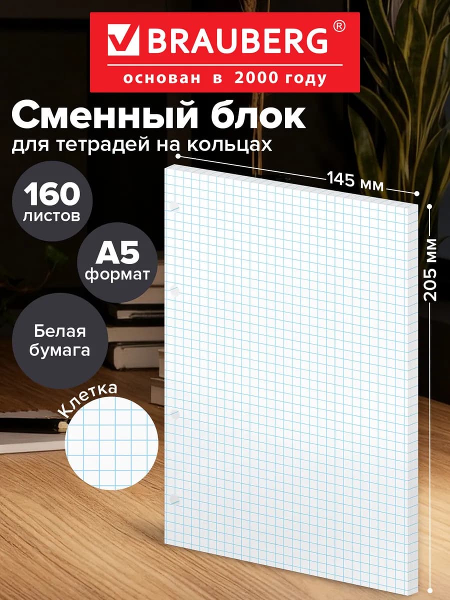 Сменный блок для тетради на кольцах, А5 160 листов, белый