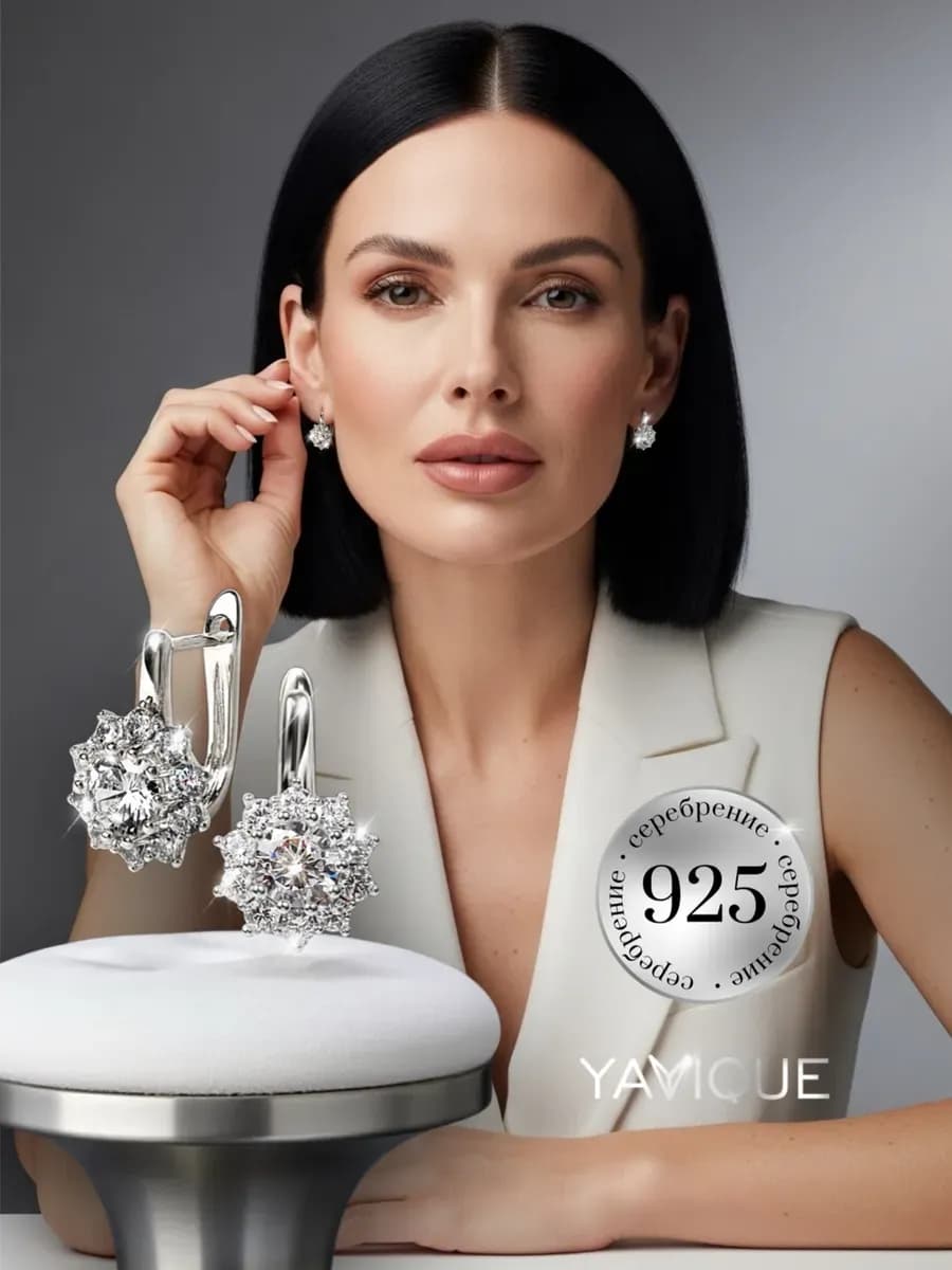 Серьги крупные с камнем swarovski