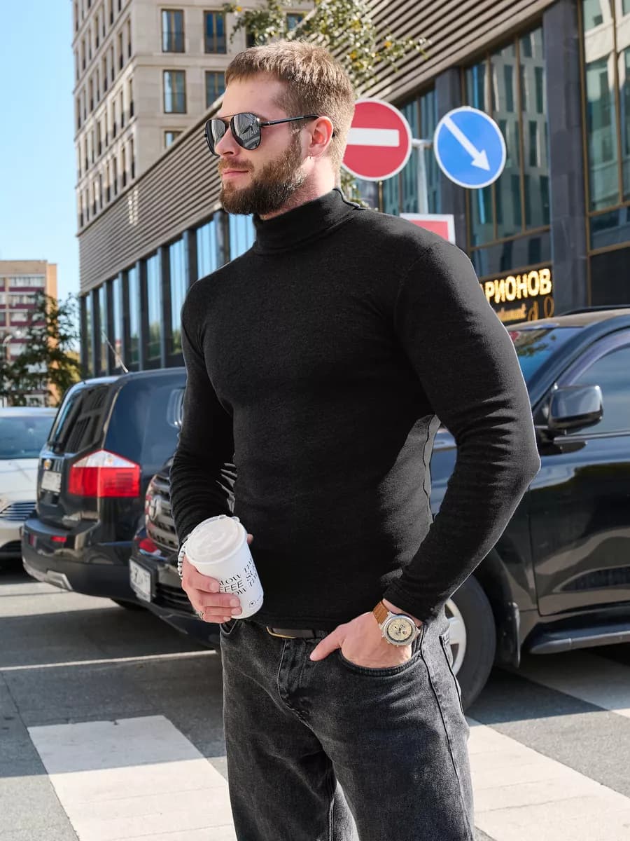 Водолазка с высоким горлом утепленная базовая хлопок