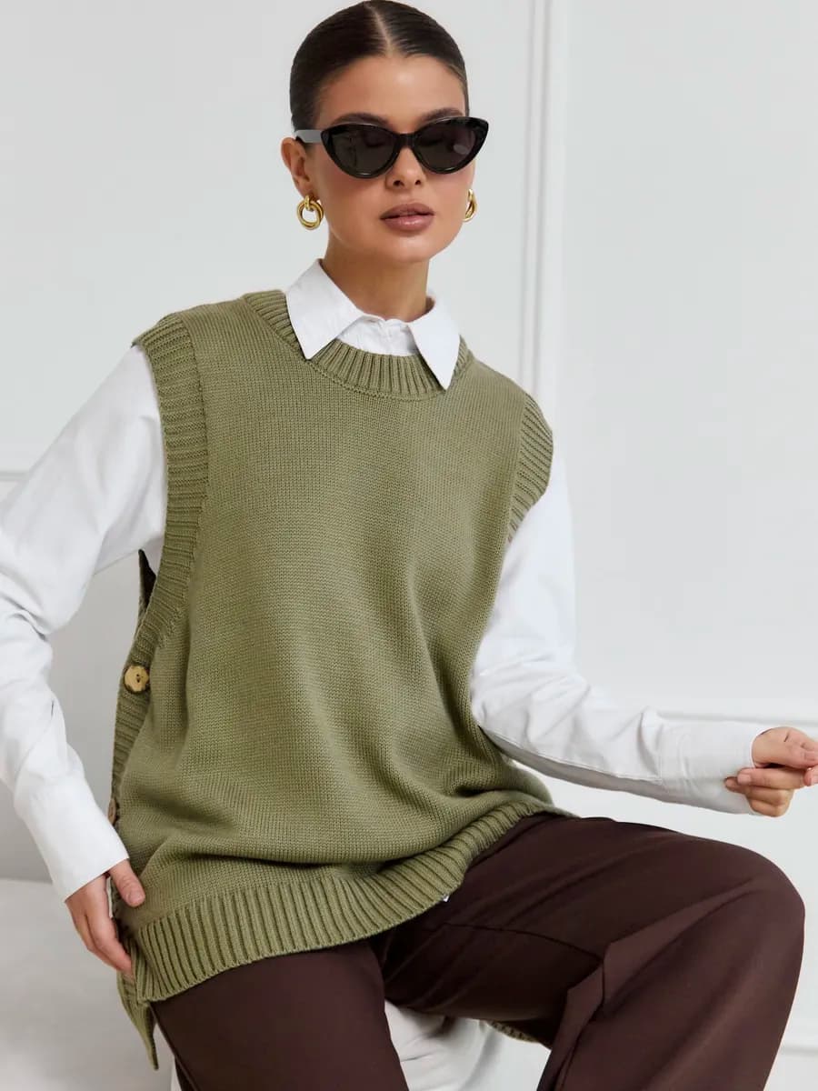 Жилетка вязаная удлиненная оверсайз на пуговицах