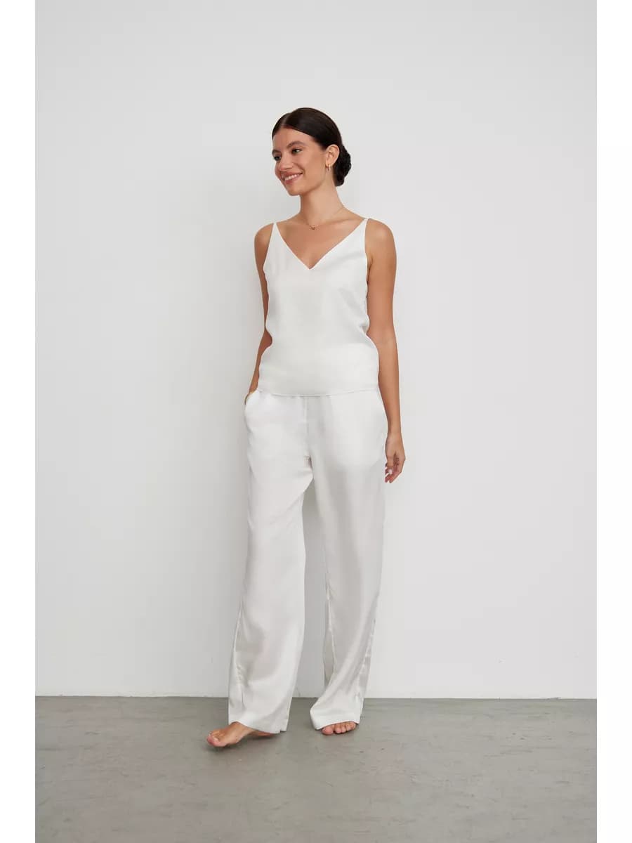 Брюки домашние вечерние на резинке палаццо из тенселя