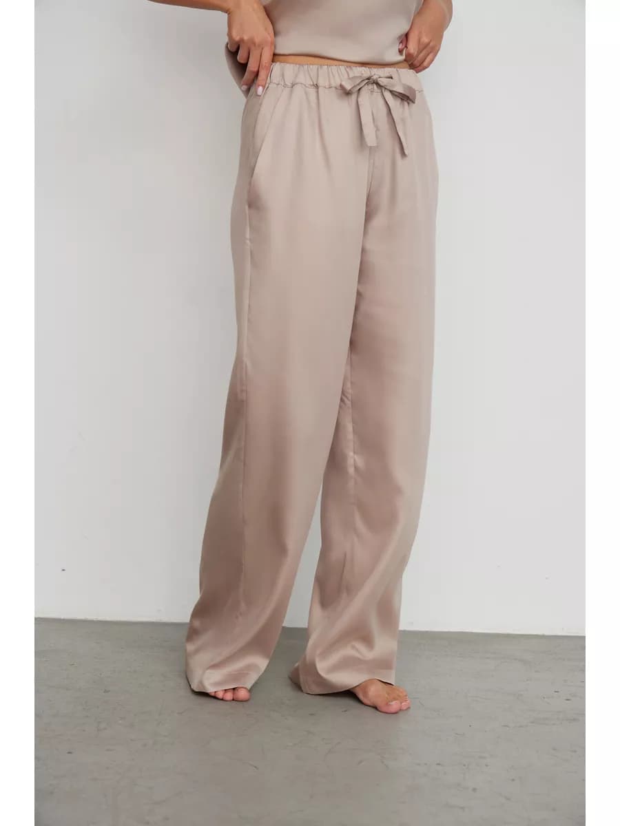 Брюки домашние вечерние на резинке палаццо из тенселя