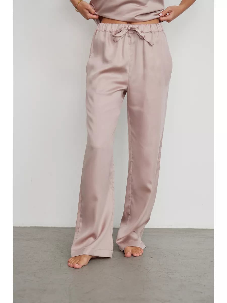 Брюки домашние вечерние на резинке палаццо из тенселя