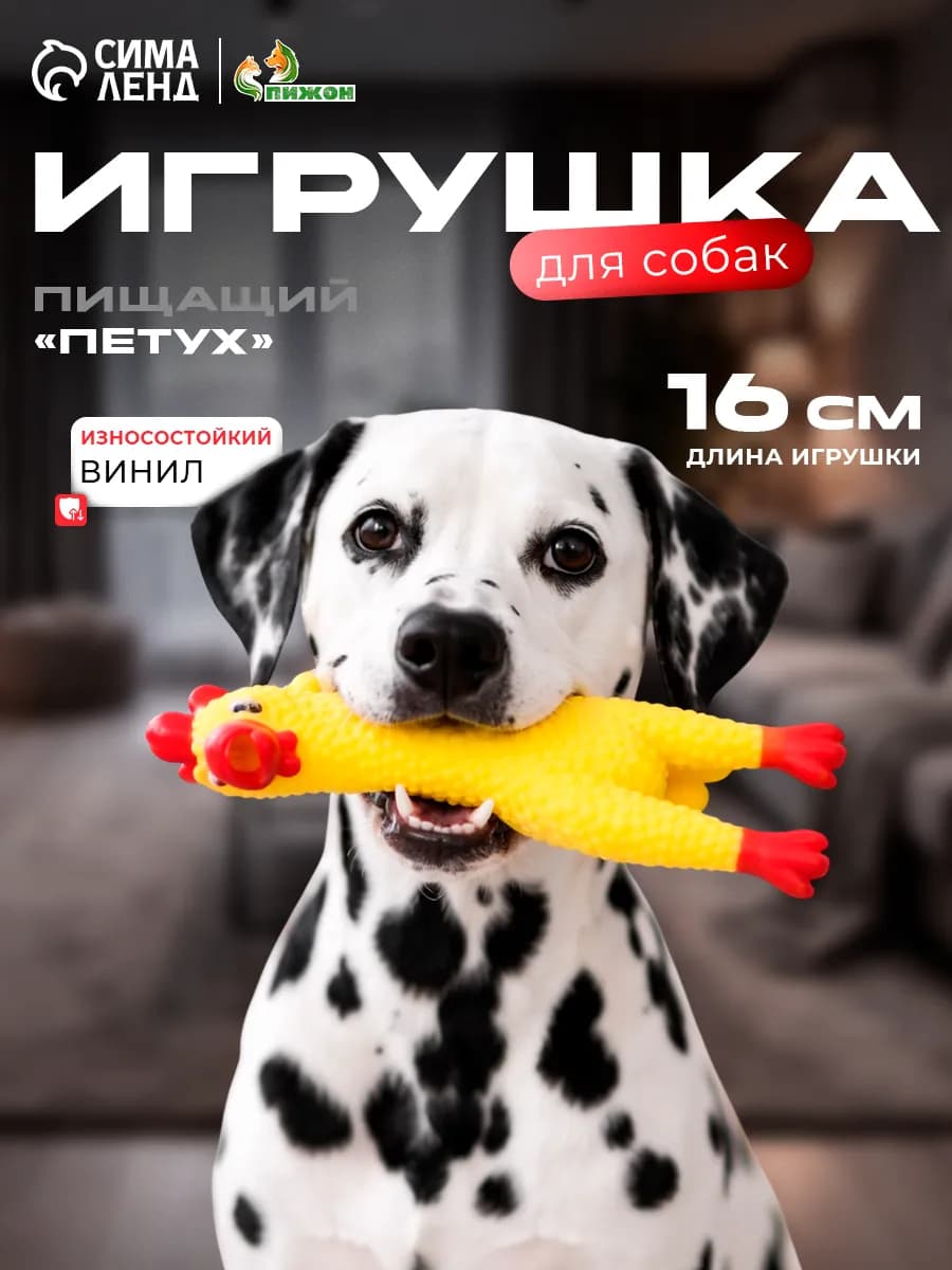 Игрушка Петух резиновая пищащая курица для собак, 16,5 см