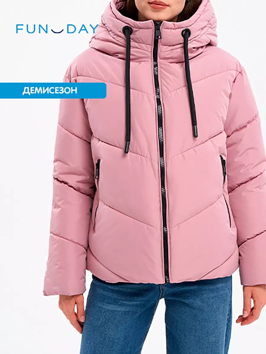 Демисезонная куртка на молнии с несъемным капюшоном - фото 1