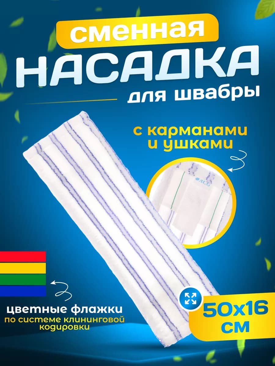 Сменная насадка тряпка для швабры c карманами и ушками