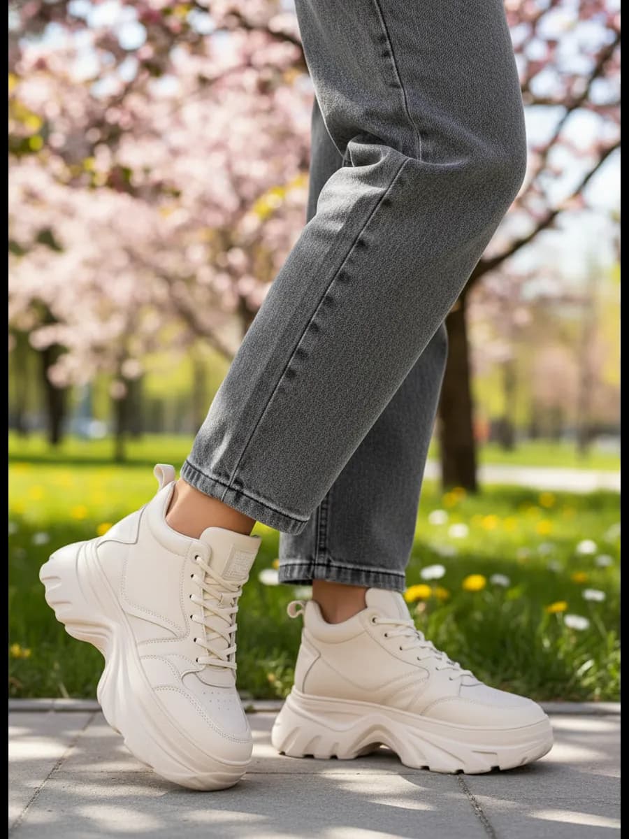 Кроссовки на высокой подошве из натуральной кожи - фото 1