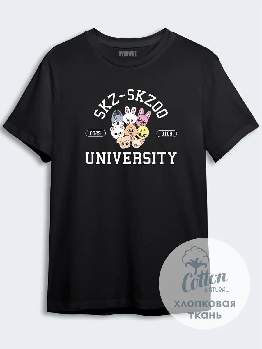 Черная хлопковая футболка с принтом - фото 1