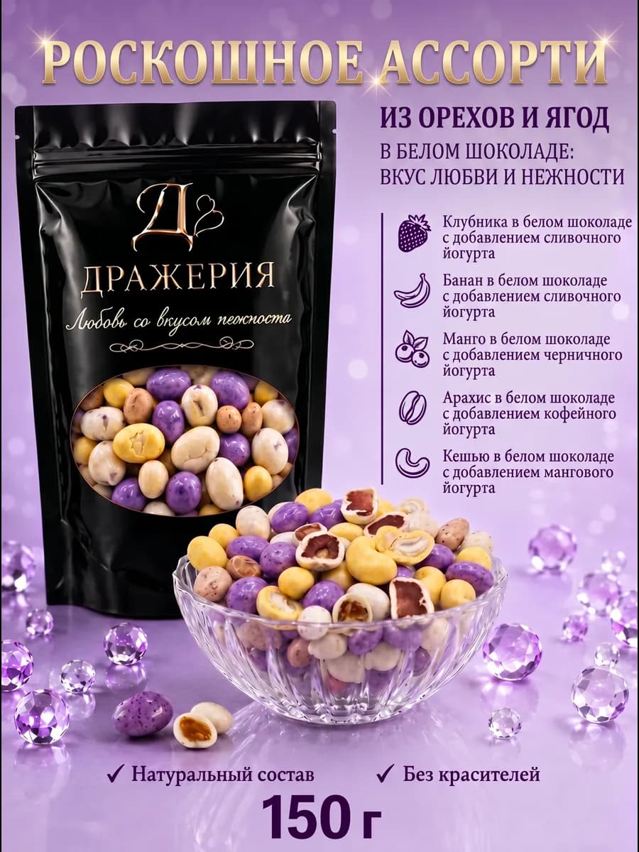 Драже ассорти из орехов и ягод в шоколаде — конфеты