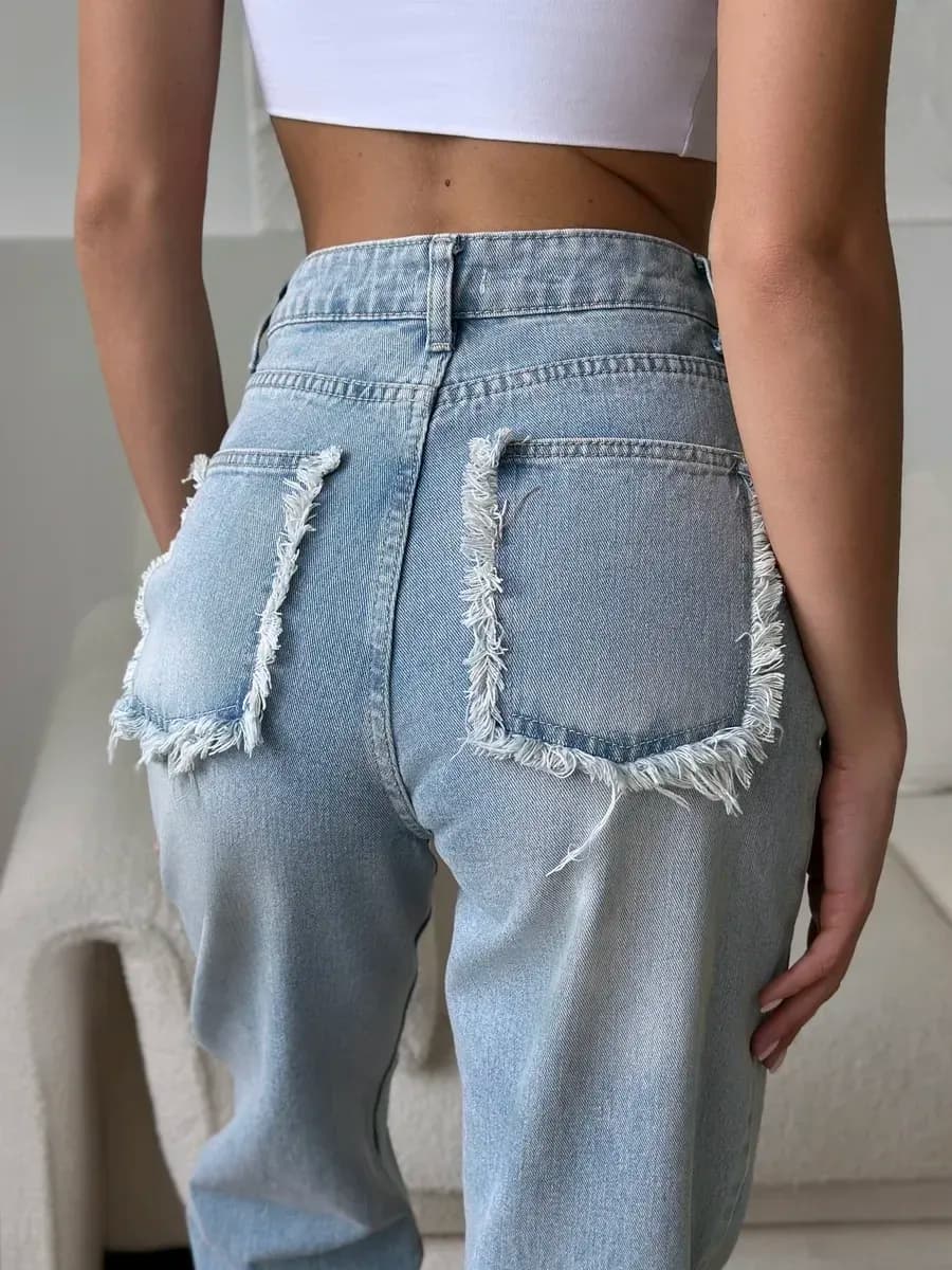 Джинсы широкие прямые трубы с бахромой светлые палаццо y2k