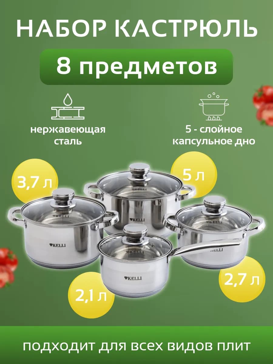 Кастрюли набор нержавеющая сталь, 4 шт