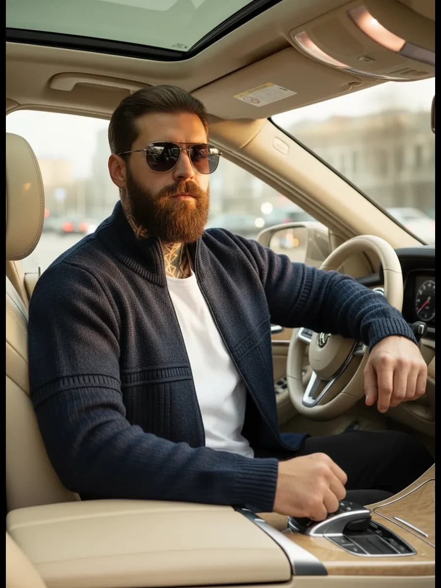 Кардиган с горлом на молнии вязаный