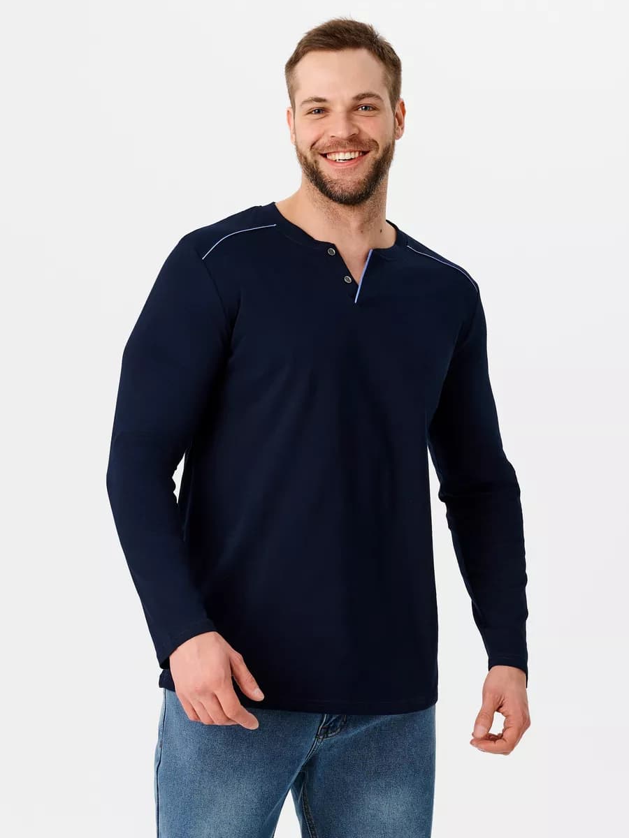 Лонгслив синий оверсайз с длинными рукавами - фото 1