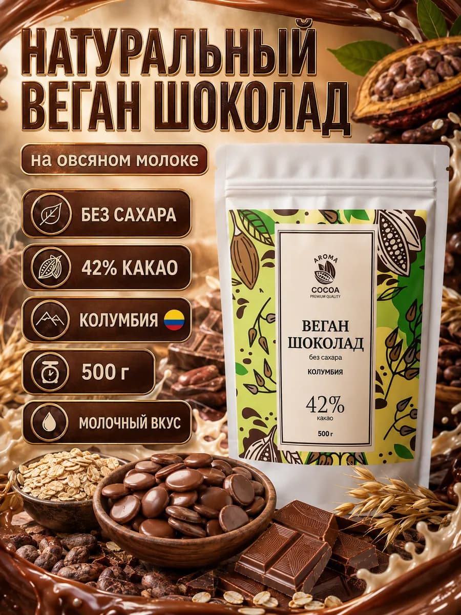 Шоколад на овсяном молоке постный без сахара веган 500 г