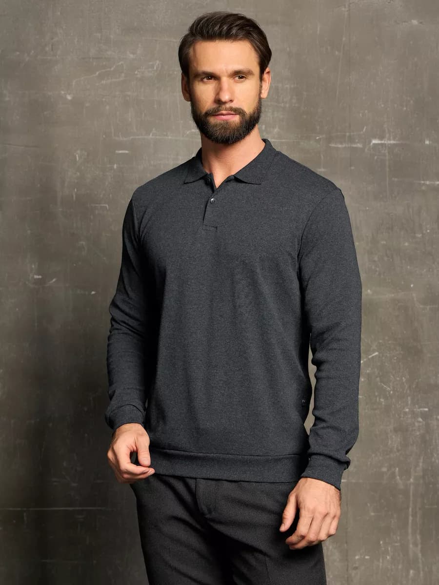 Лонгслив поло с длинным рукавом хлопок