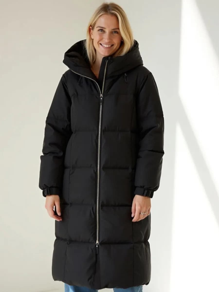 Пуховик зимний длинный с капюшоном