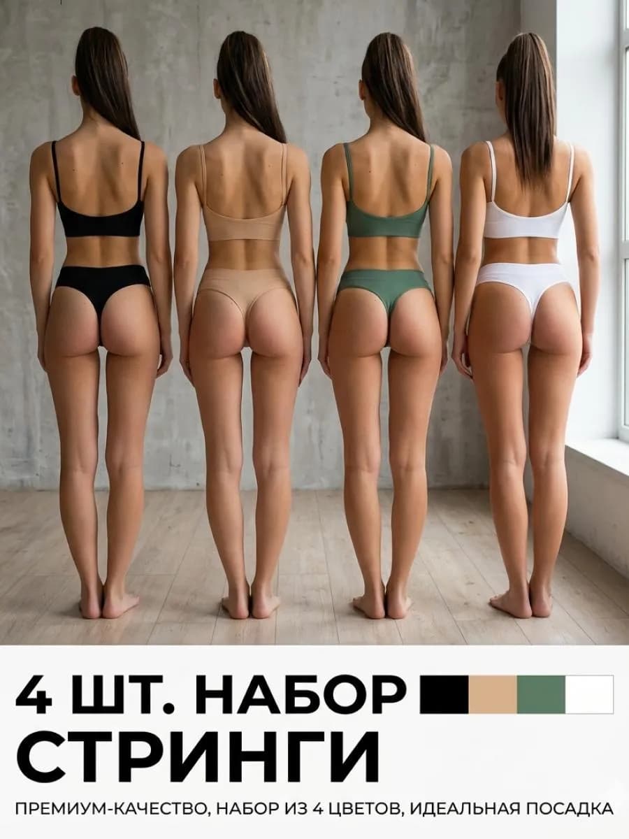Стринги женские набор 4 шт бесшовные трусы с высокой посадко…