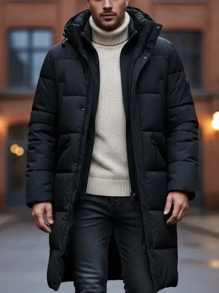 Пуховик зимний длинный с капюшоном