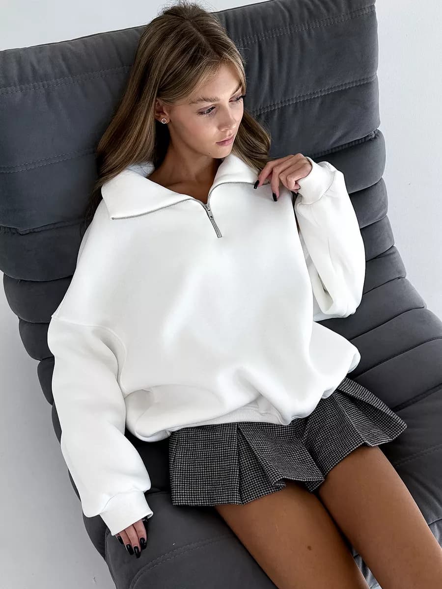 Свитшот оверсайз на молнии полузамок поло анорак