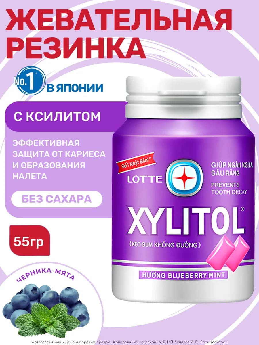 Жевательная резинка без сахара Xylitol Черника мята 55,1г