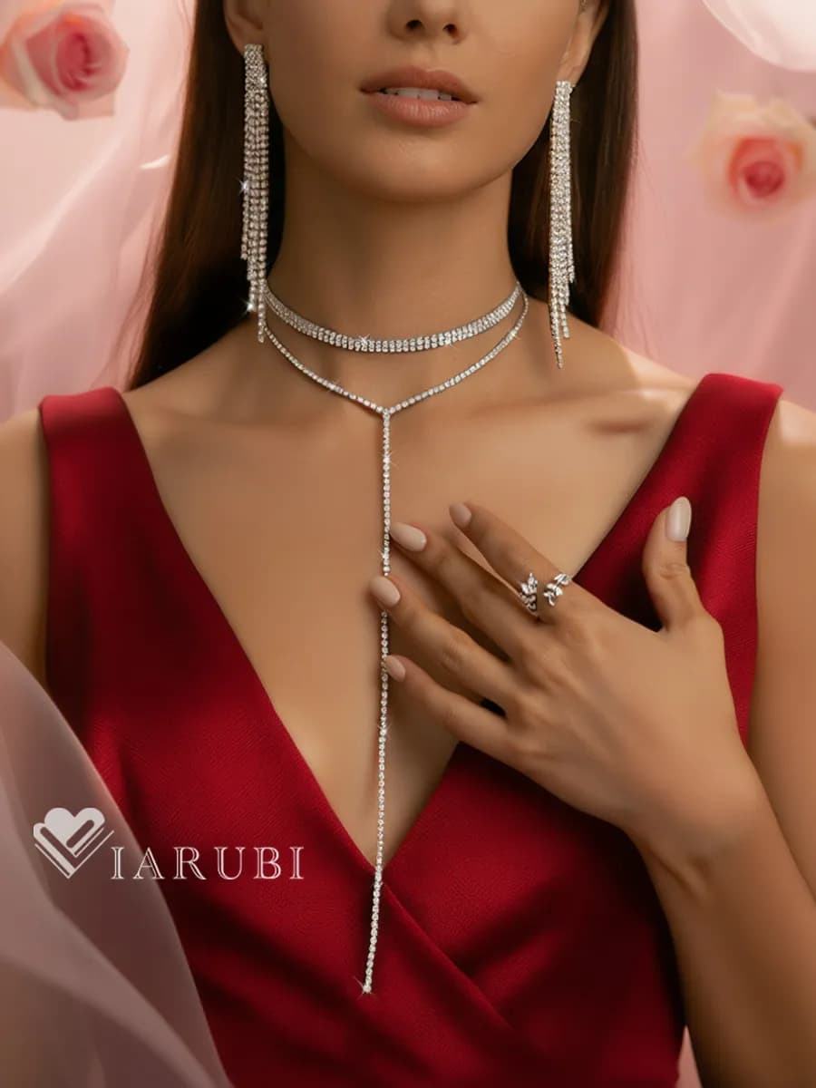 Комплект бижутерии 3в1 серьги, чокер и кольцо вечерние