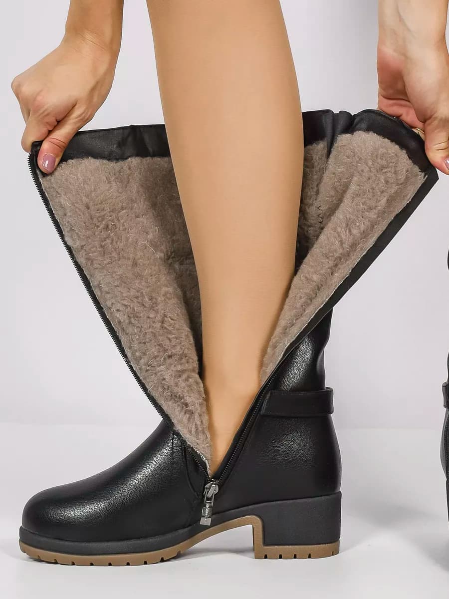 Сапоги зимние на широкую ногу на низком каблуке
