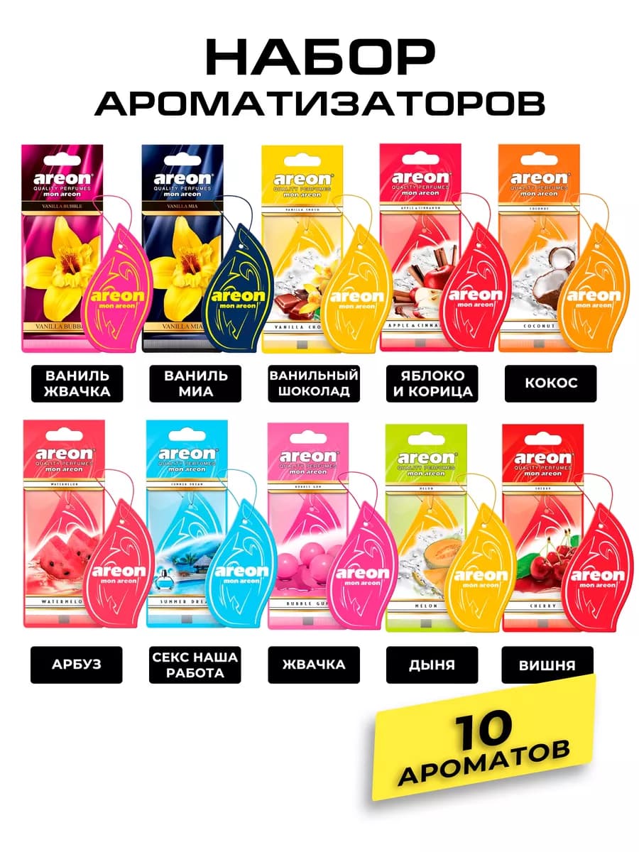 Ароматизатор в машину картонный набор Микс 10 шт