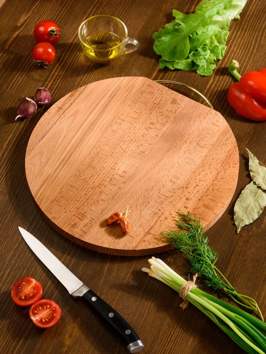 Разделочная доска WOOD & FOOD, деревянная, Ø 24см