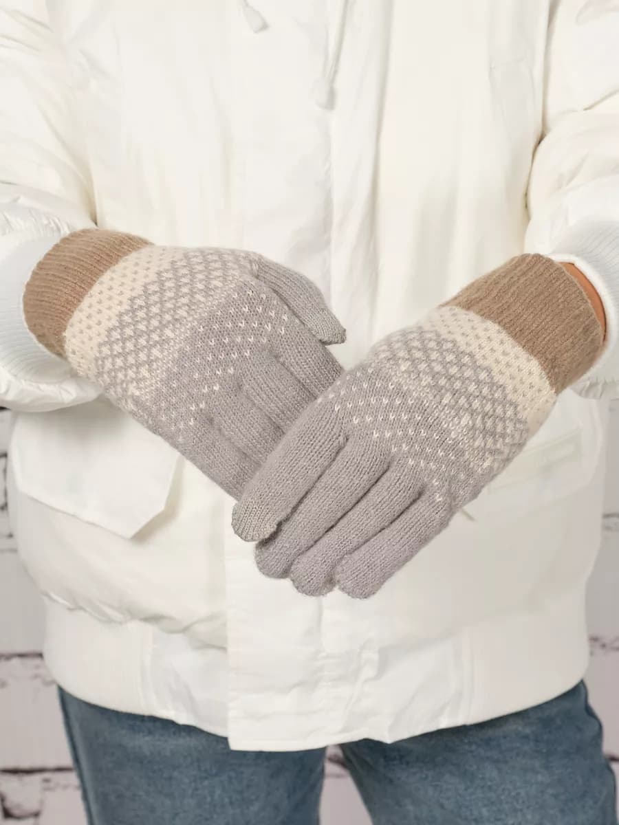 Перчатки с узором теплые сенсорные - фото 1