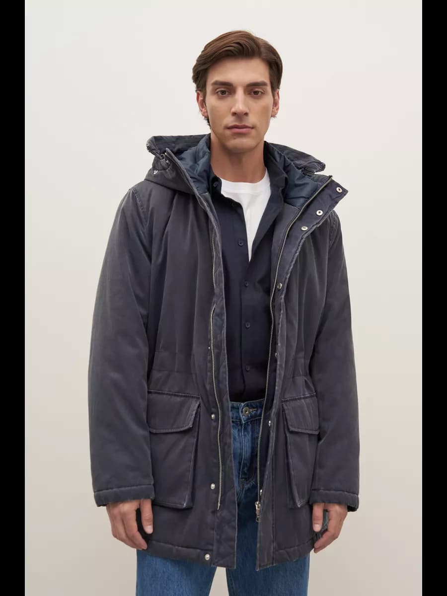 Полупальто мужское демисезон с капюшоном, куртка - фото 1