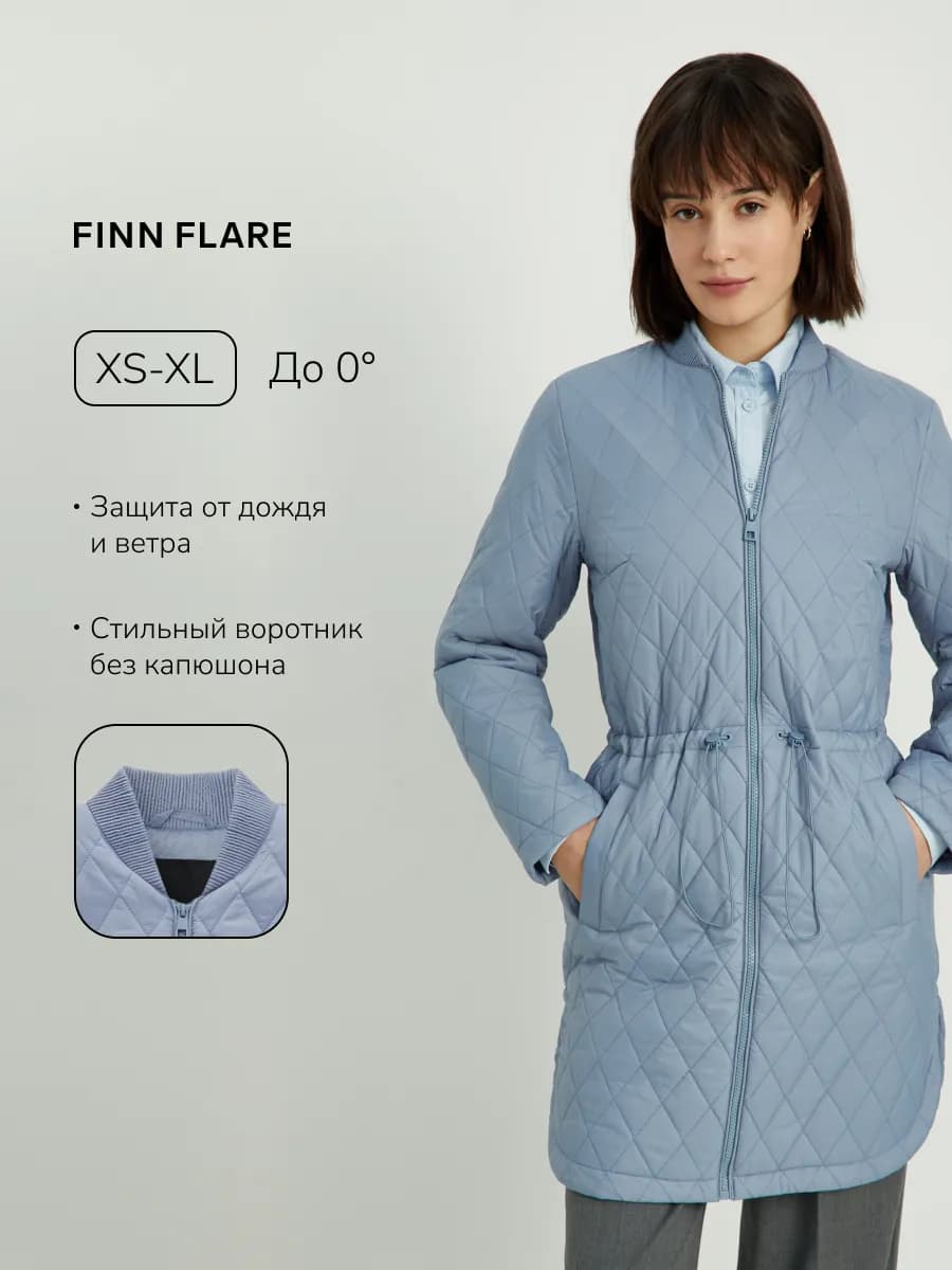 Куртка демисезонная стеганая удлиненная, пальто без капюшона