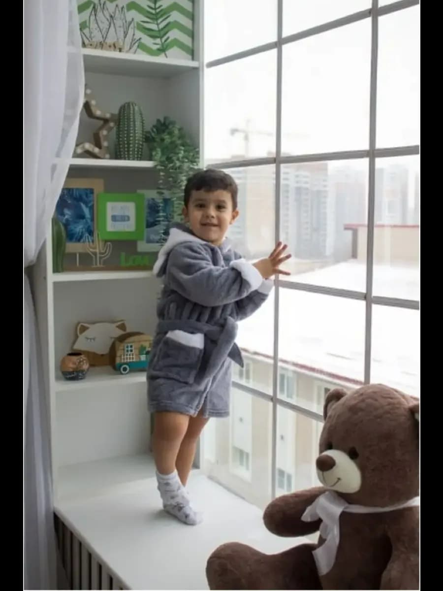 Халат детский для мальчика на молнии с капюшоном Медведь