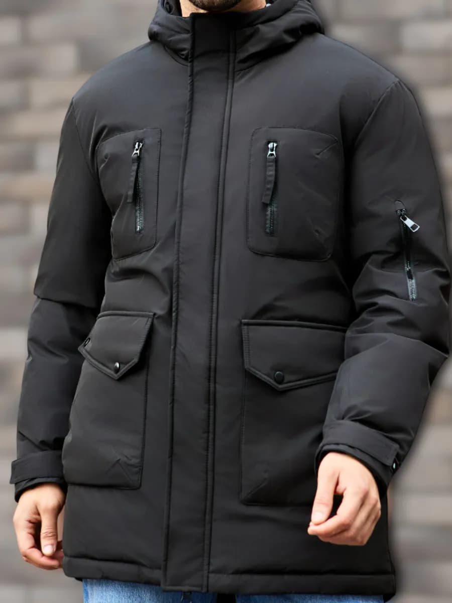 Зимняя удлинённая куртка с капюшоном - фото 1