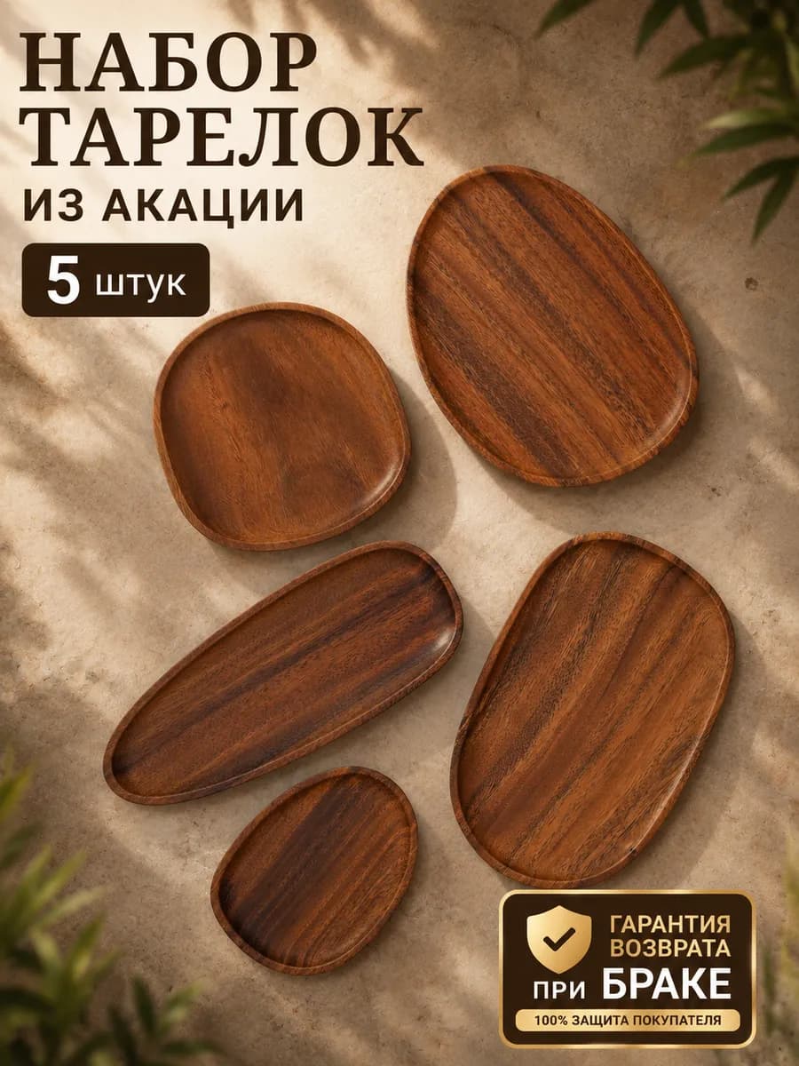 Деревянные тарелки из акации набор сервировочный для подачи