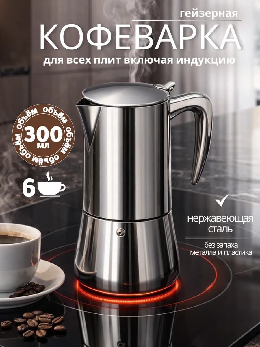 Гейзерная кофеварка с индукцией 300 мл