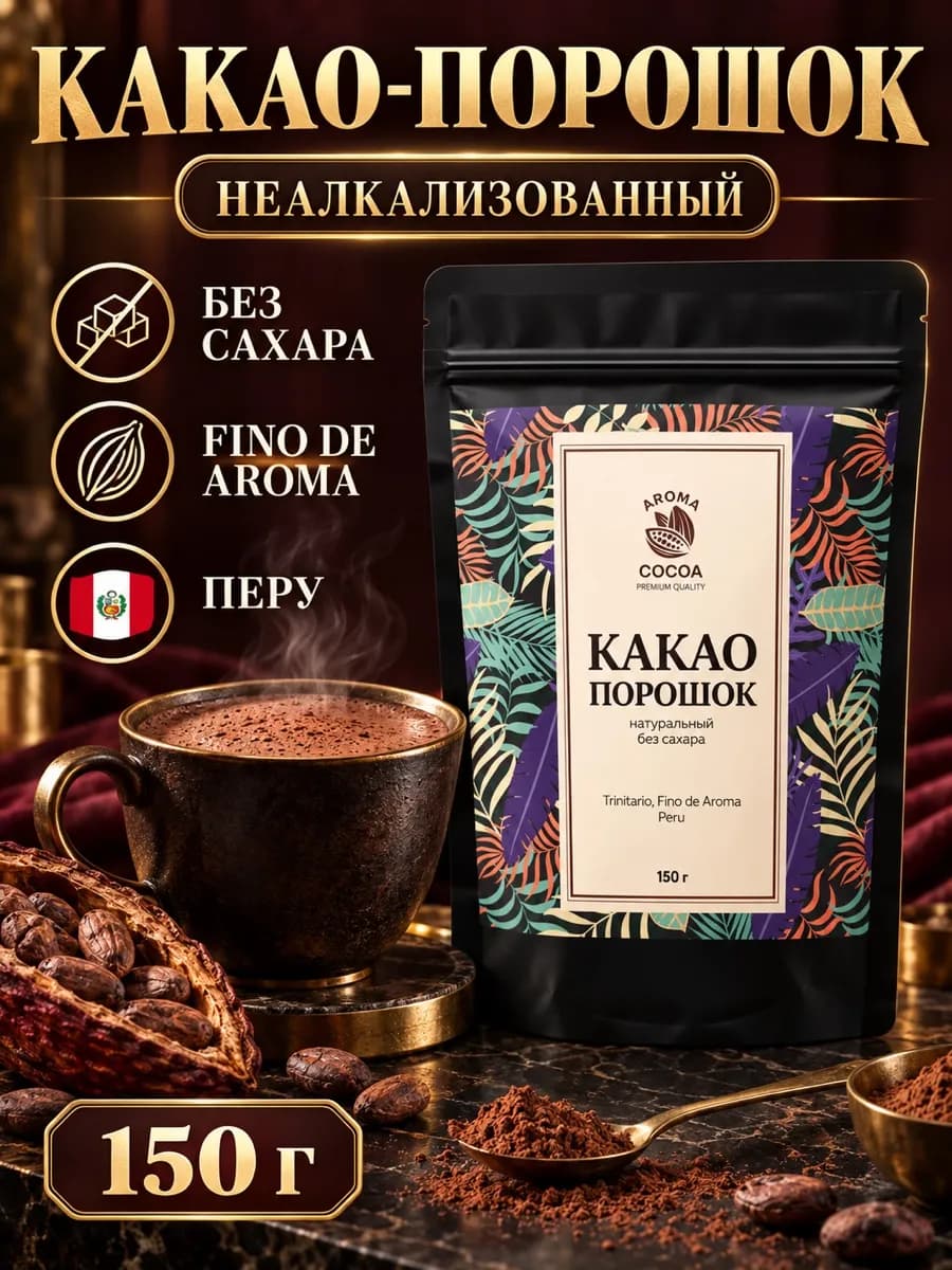 Какао порошок натуральный без сахара, 150 г