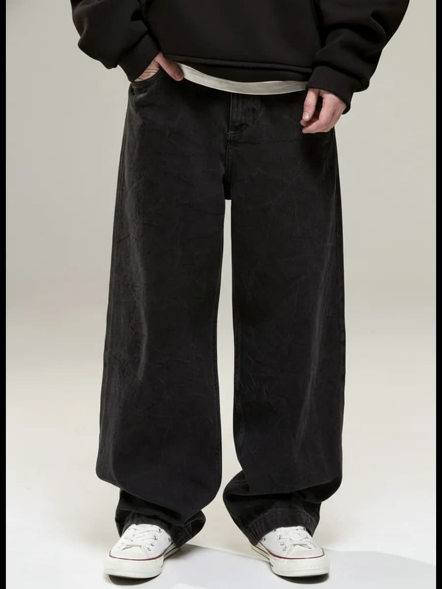 Джинсы багги широкие подростковые с эффектом варки