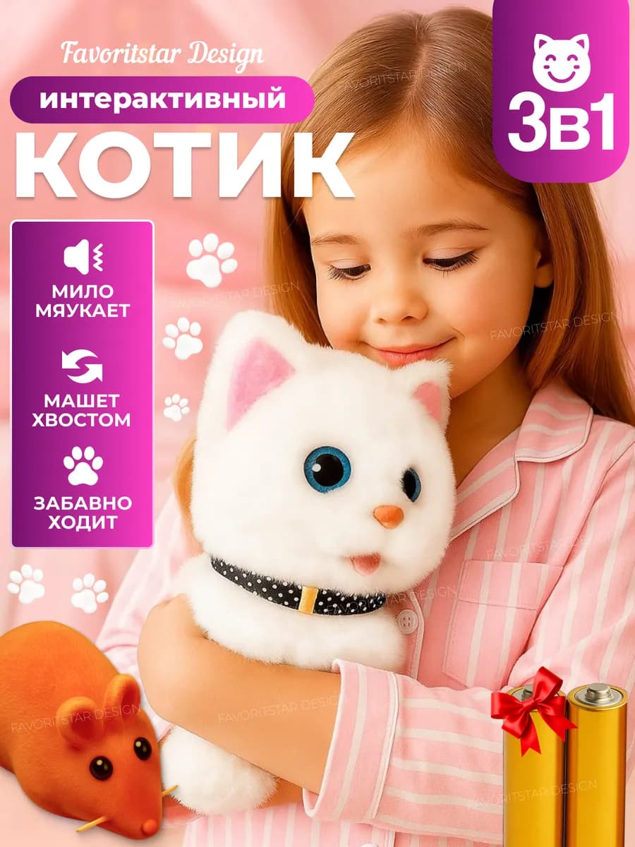 Интерактивная игрушка кошка мягкая котик для детей