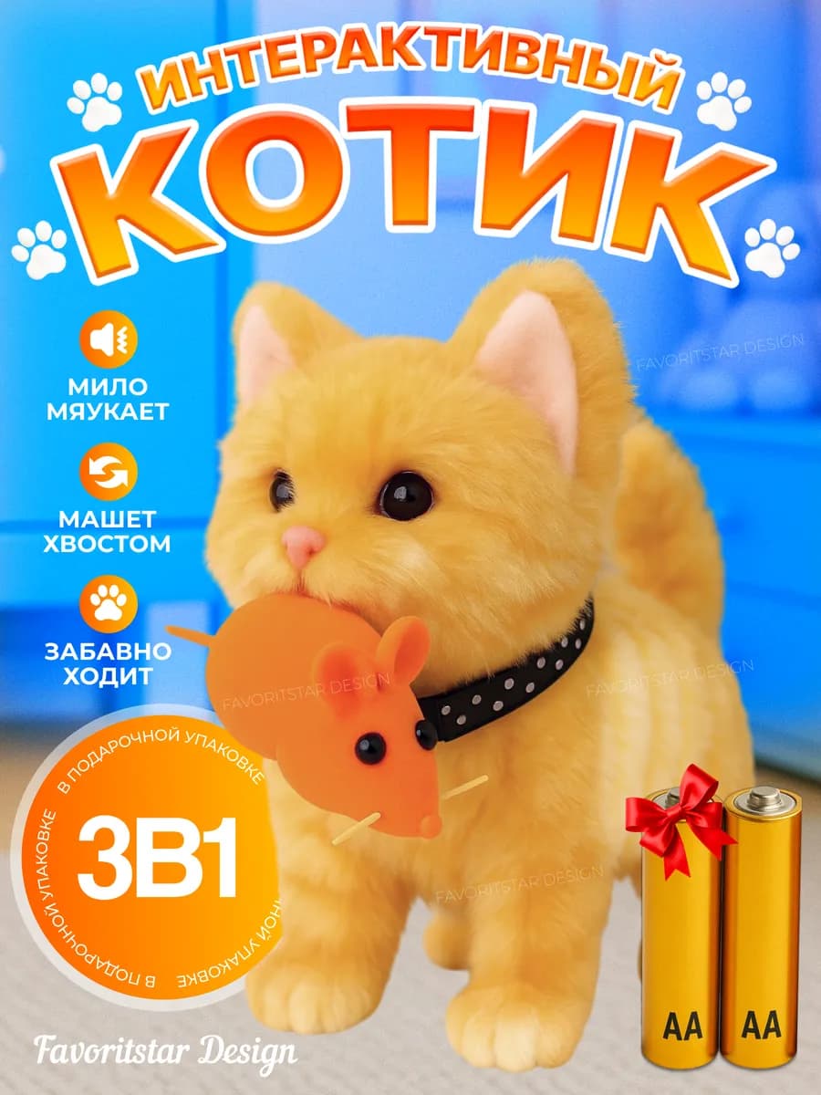 Интерактивная игрушка кошка мягкая котик для детей