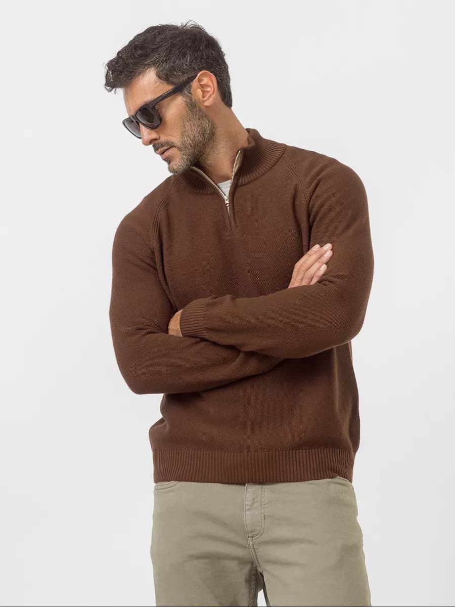 Джемпер на молнии легкий из хлопка, кофта с воротом