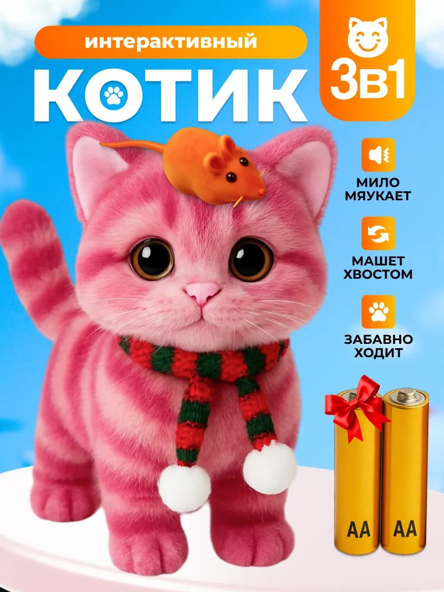 Интерактивная игрушка кошка мягкая котик для детей