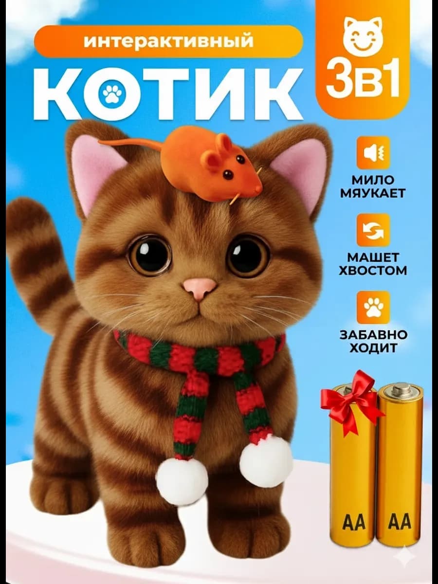 Интерактивная игрушка кошка мягкая котик для детей