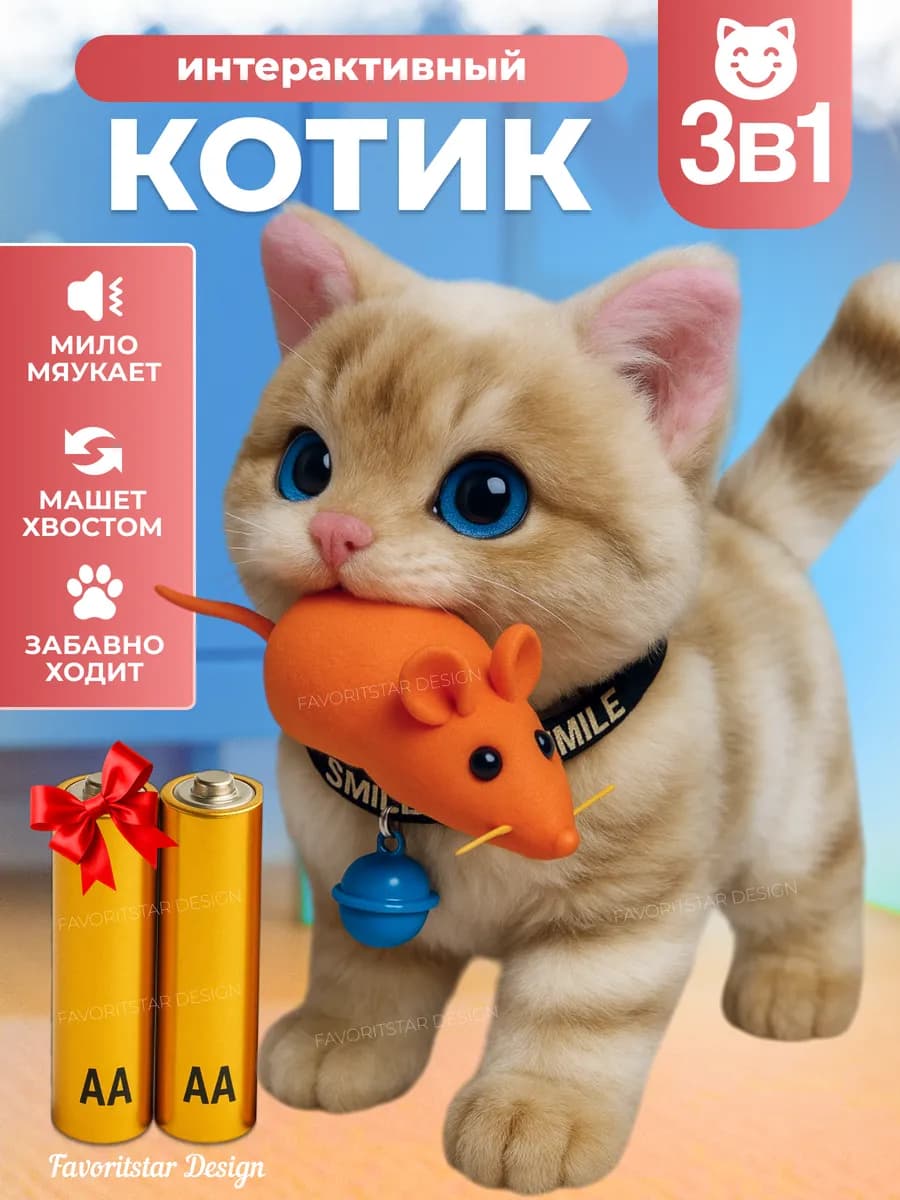 Интерактивная игрушка кошка мягкая котик для детей