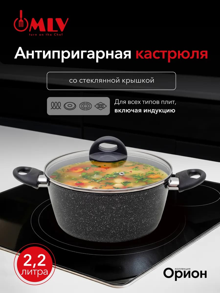 Кастрюля со стеклянной крышкой 2,2 л