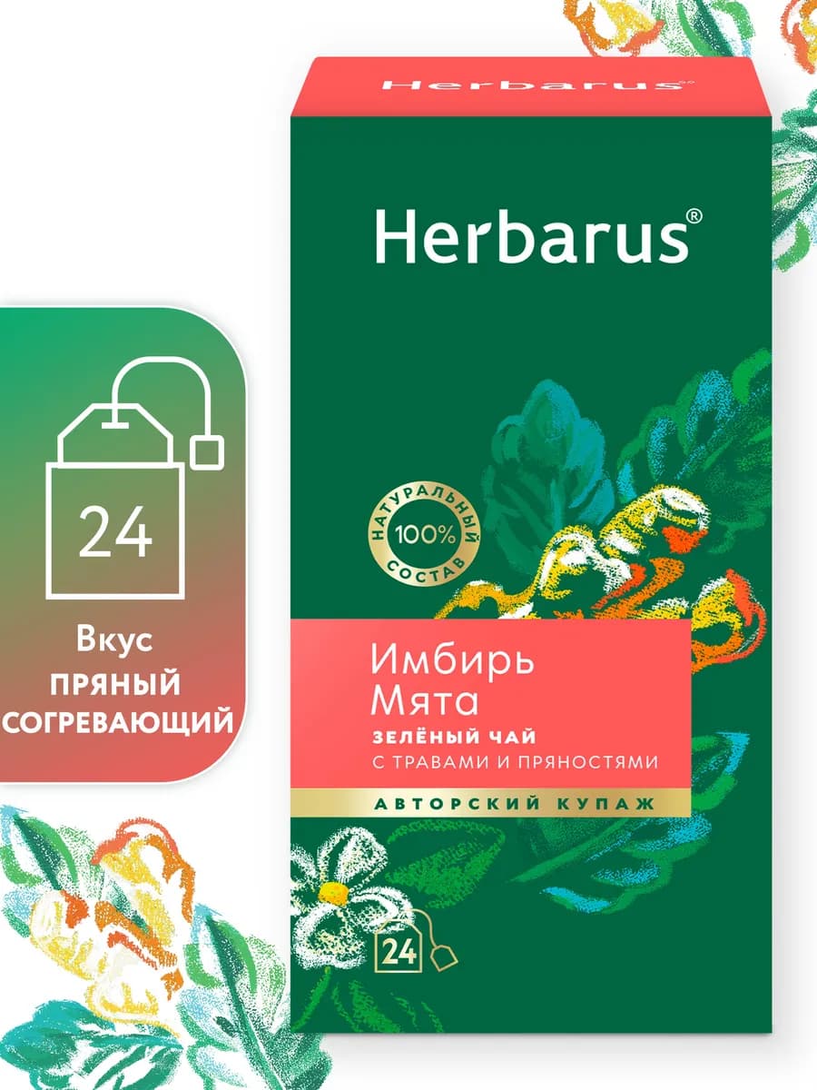 Чай зеленый с добавками Имбирь Мята, 24 пакетика