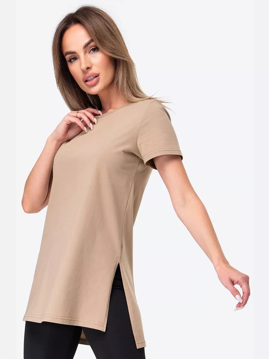 Футболка туника с разрезами удлиненная однотонная хлопок