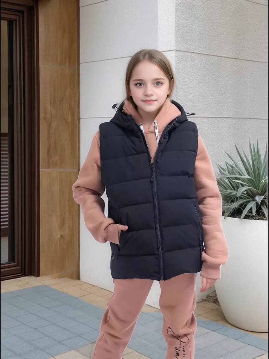 Жилет утепленный школьный с капюшоном