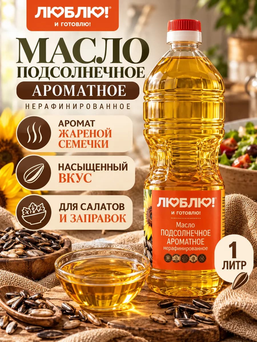 Масло подсолнечное нерафинированное горячего отжима 1 литр