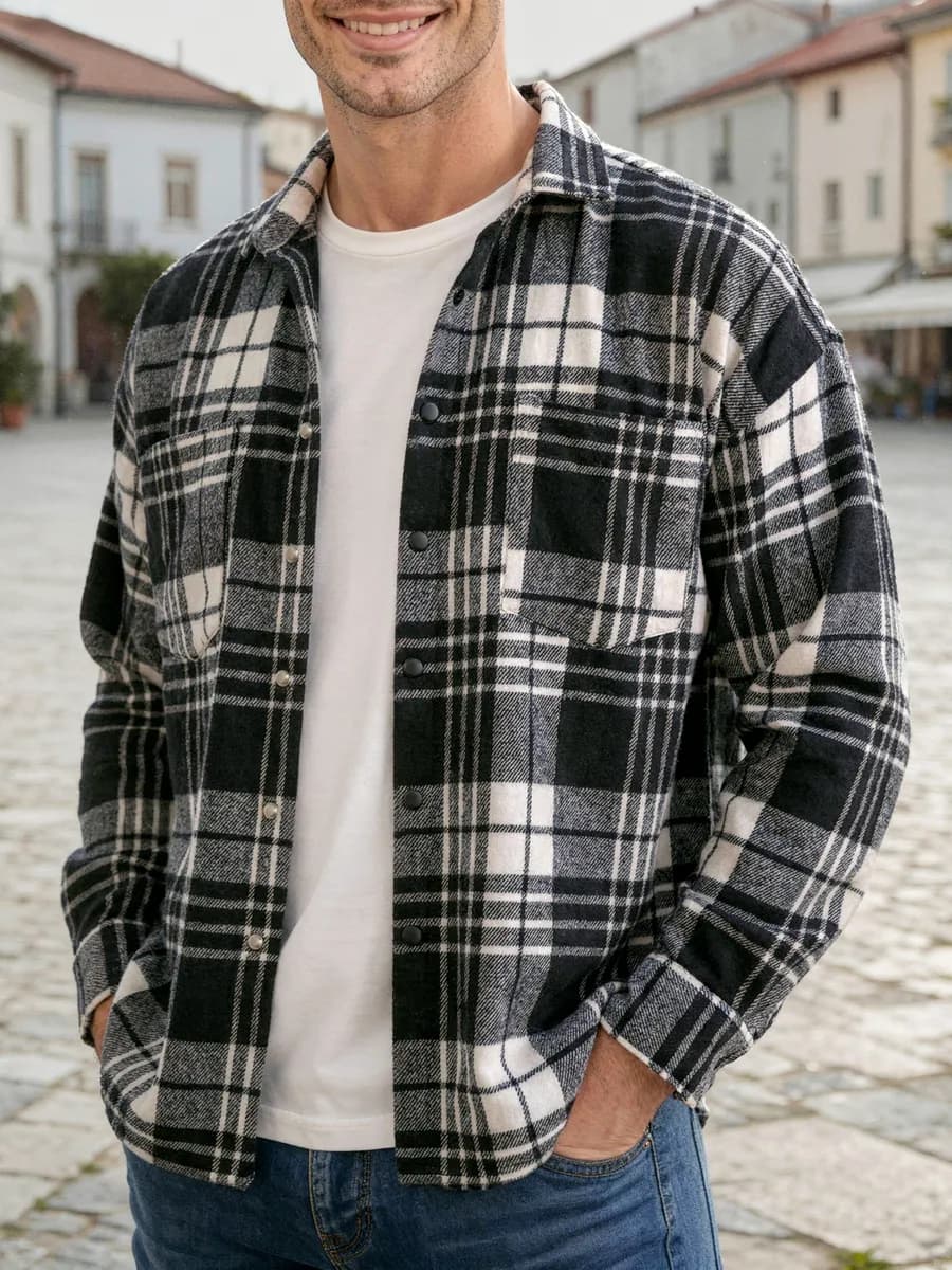 Рубашка теплая в клетку с длинным рукавом оверсайз