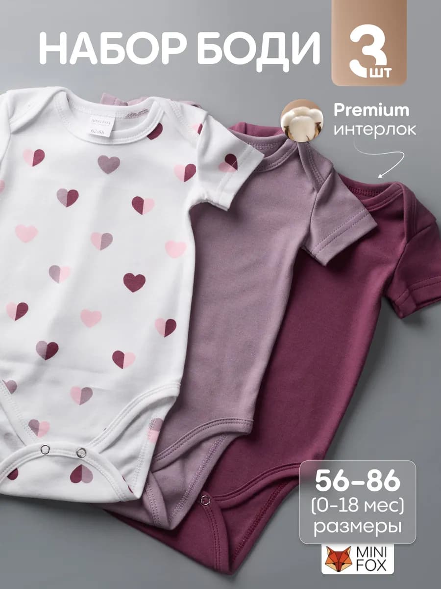 Боди для новорожденных в рубчик с коротким рукавом набор